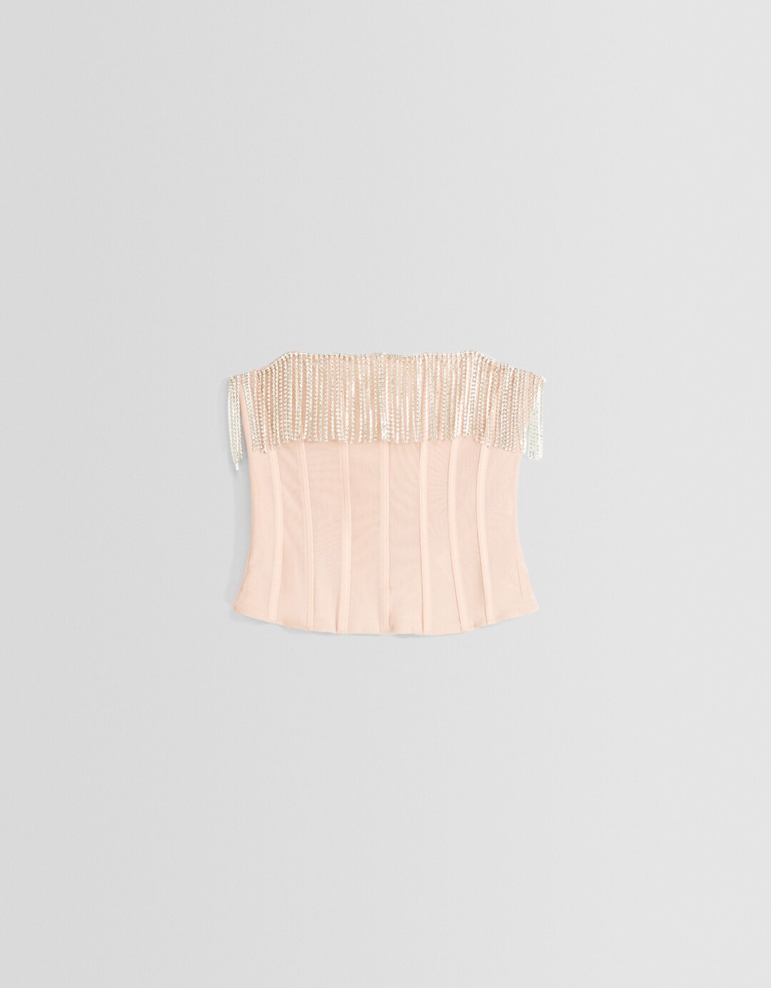 Tulle corset top with fringing and rhinestones