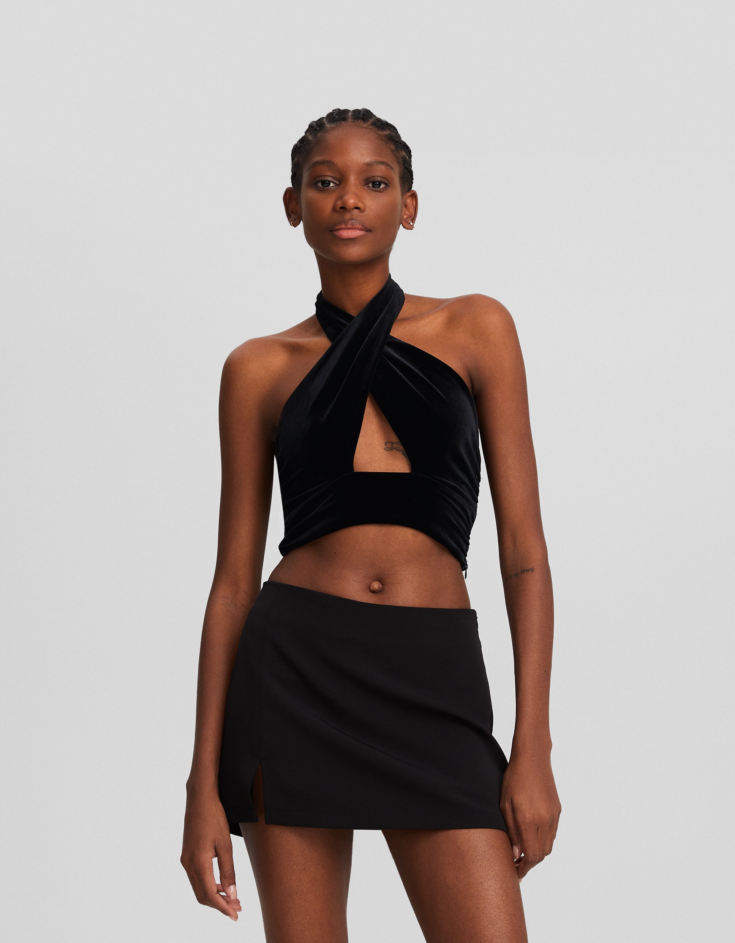 Top velours encolure n ud Party Femme Bershka