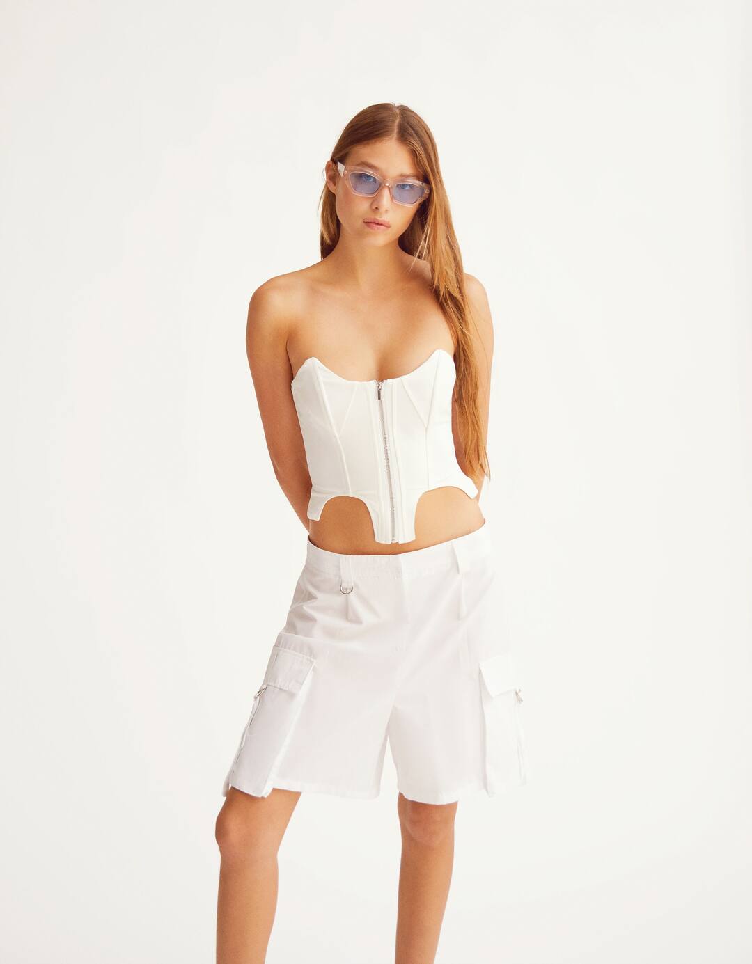 Tailored bandeau top with zip
