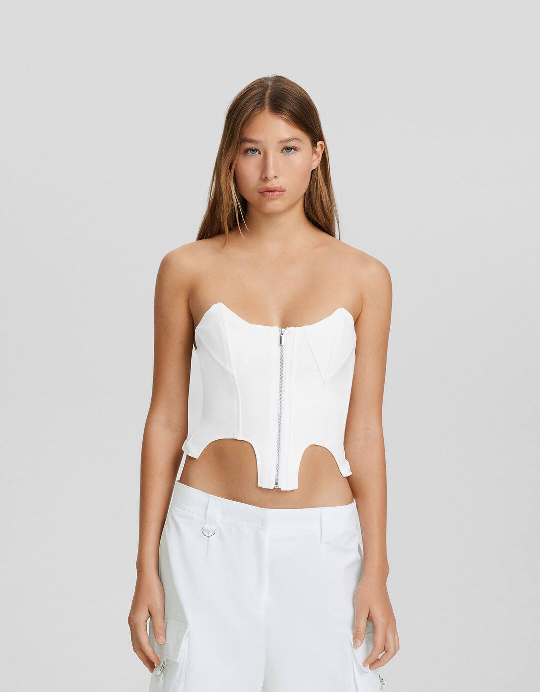 Tailored bandeau top with zip