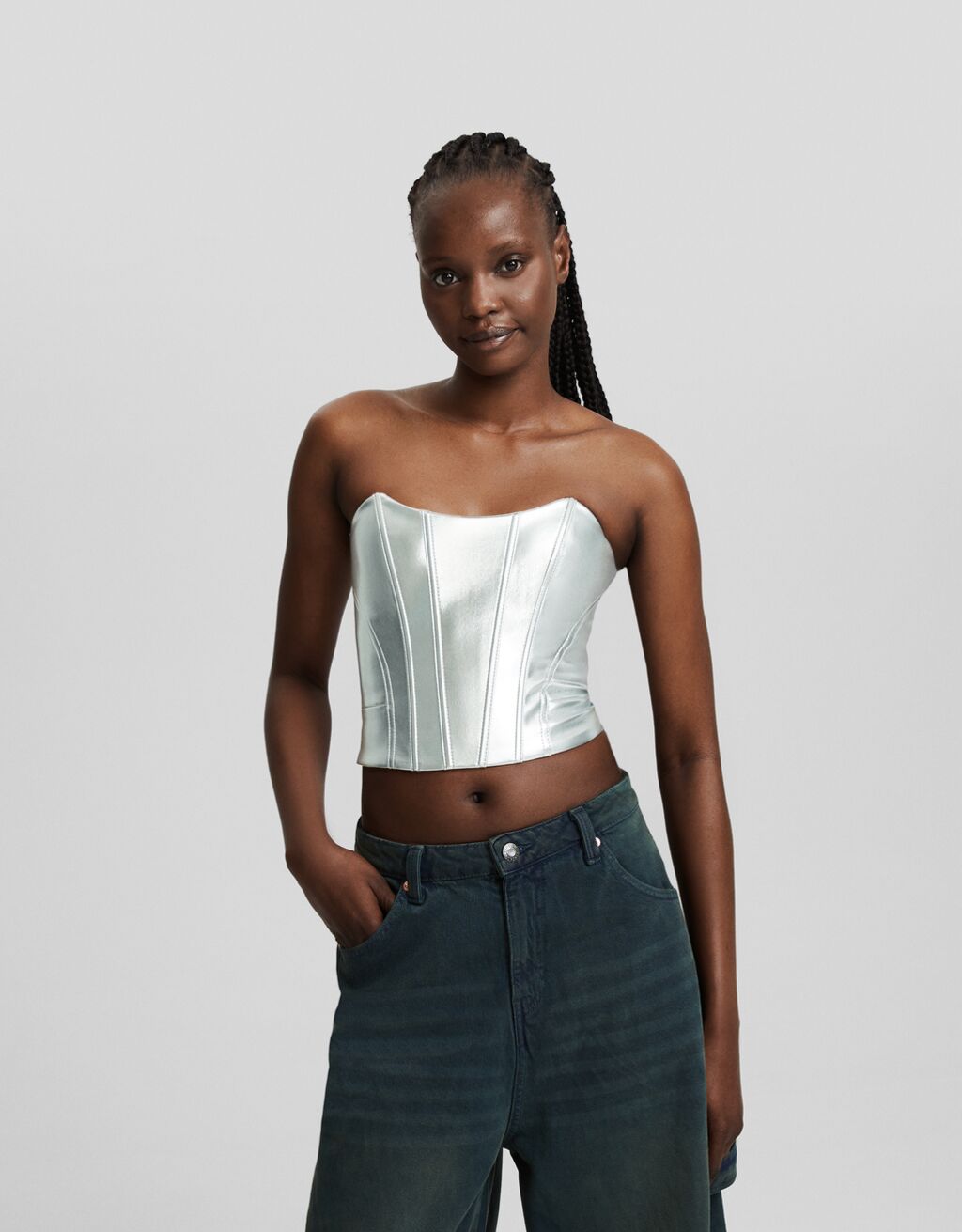 Top cropped bandeau efecto piel Camisetas y tops Mujer Bershka