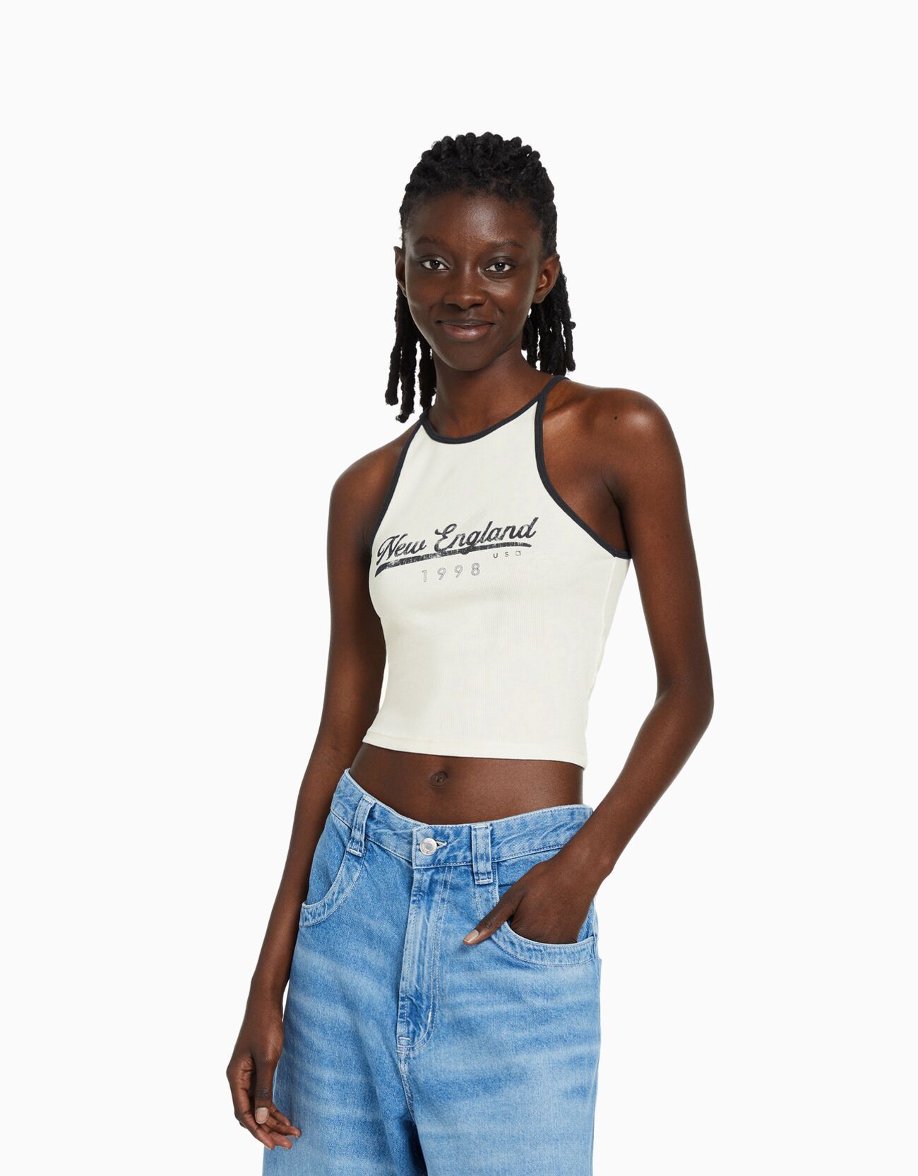 Camiseta tirantes rib print Mujer Bershka