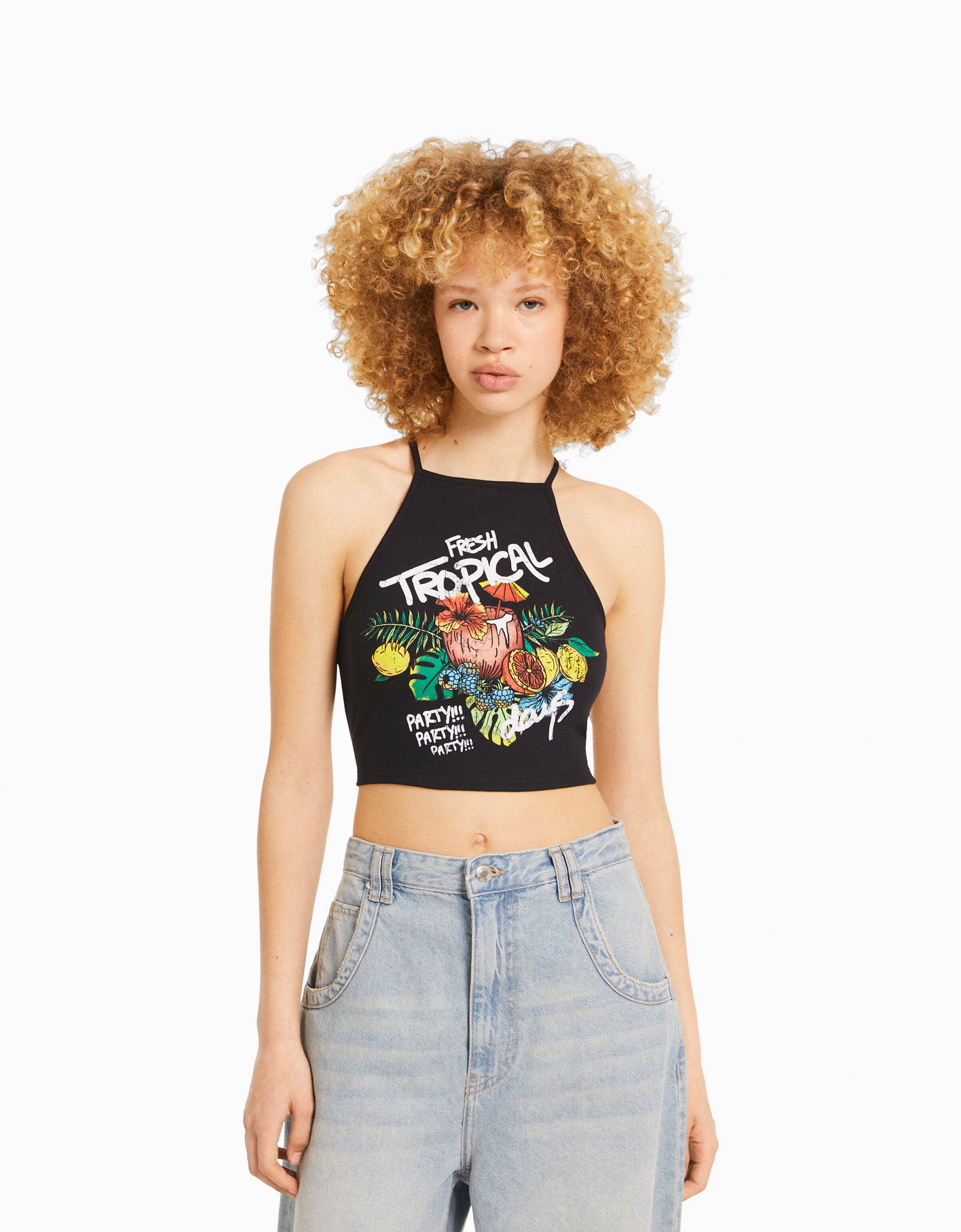 Top tirantes cord n print Camisetas y tops Mujer Bershka