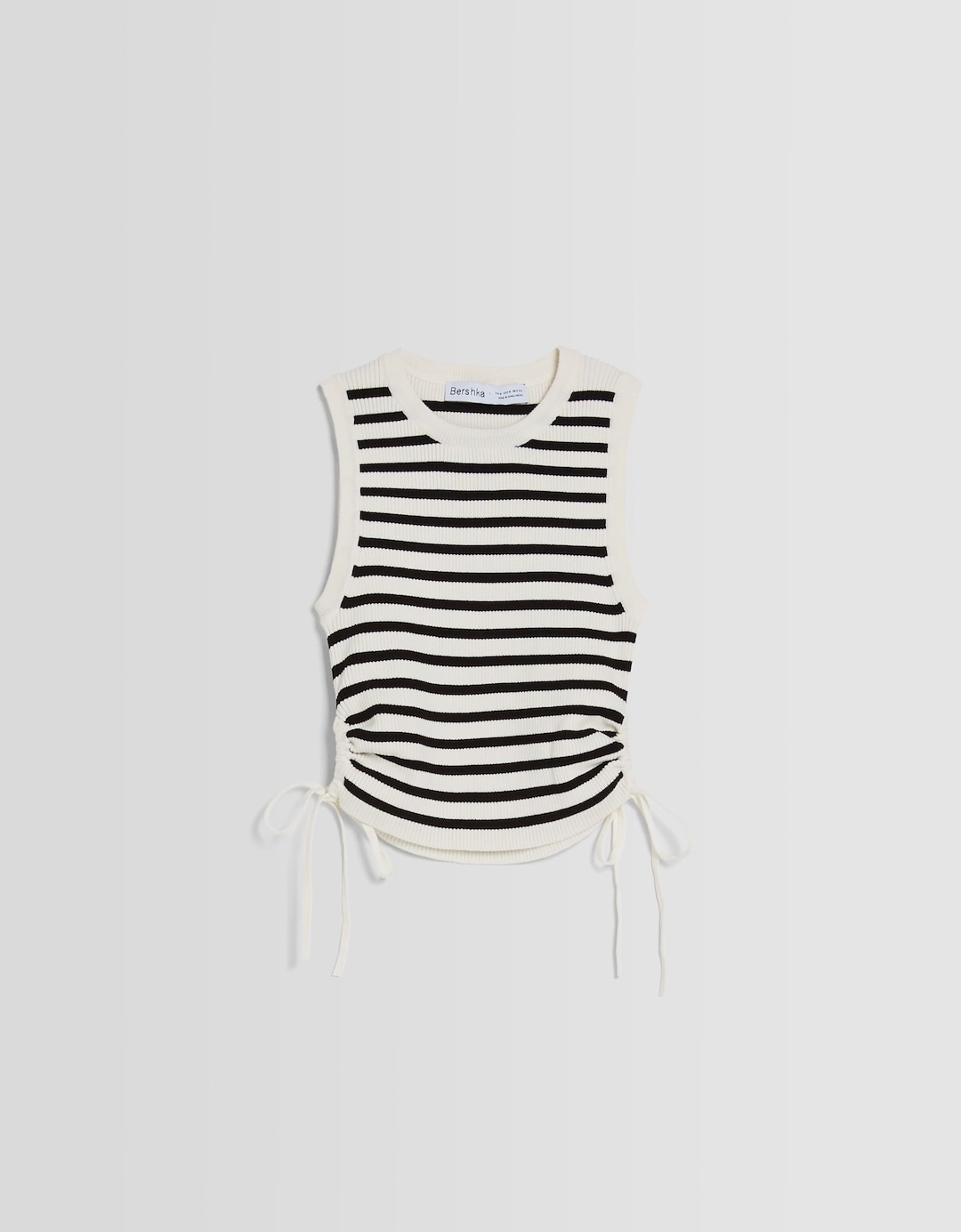Sleeveless gathered knit top with ties