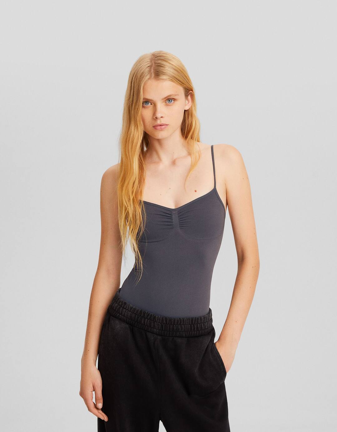 Strappy bodysuit with gathered front