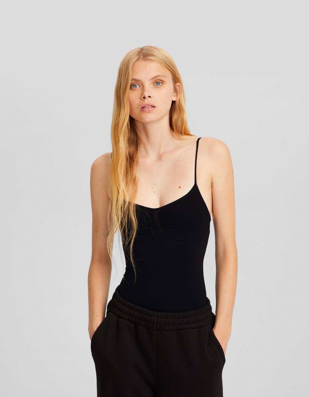 Strappy bodysuit with gathered front