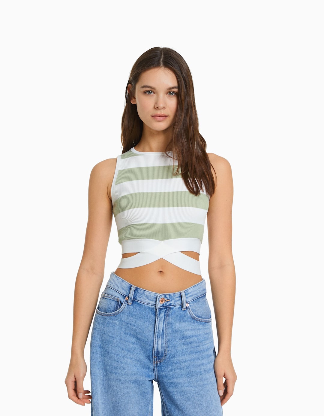 Knit top with crossover straps