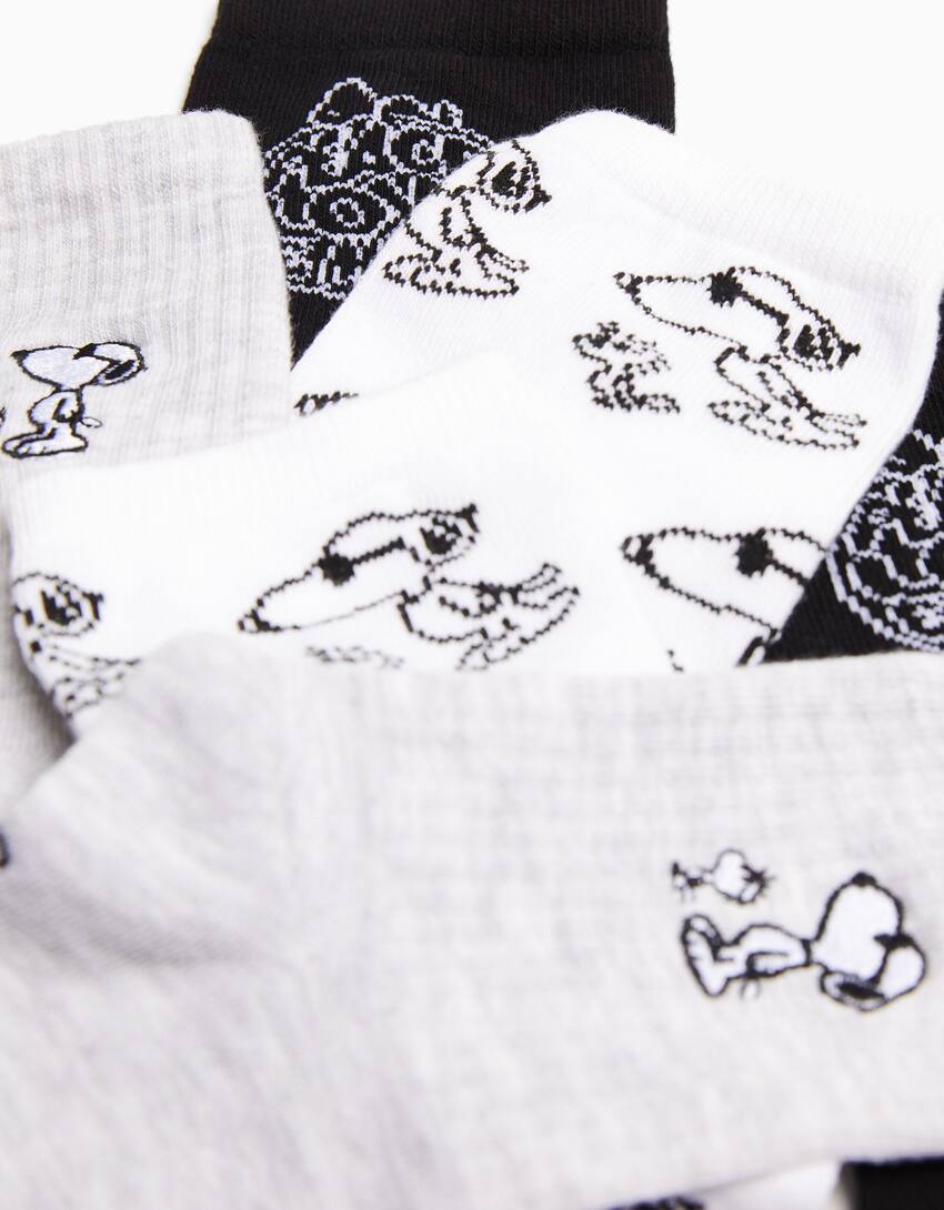 Pack of 3 pairs of embroidered Snoopy socks-White-2