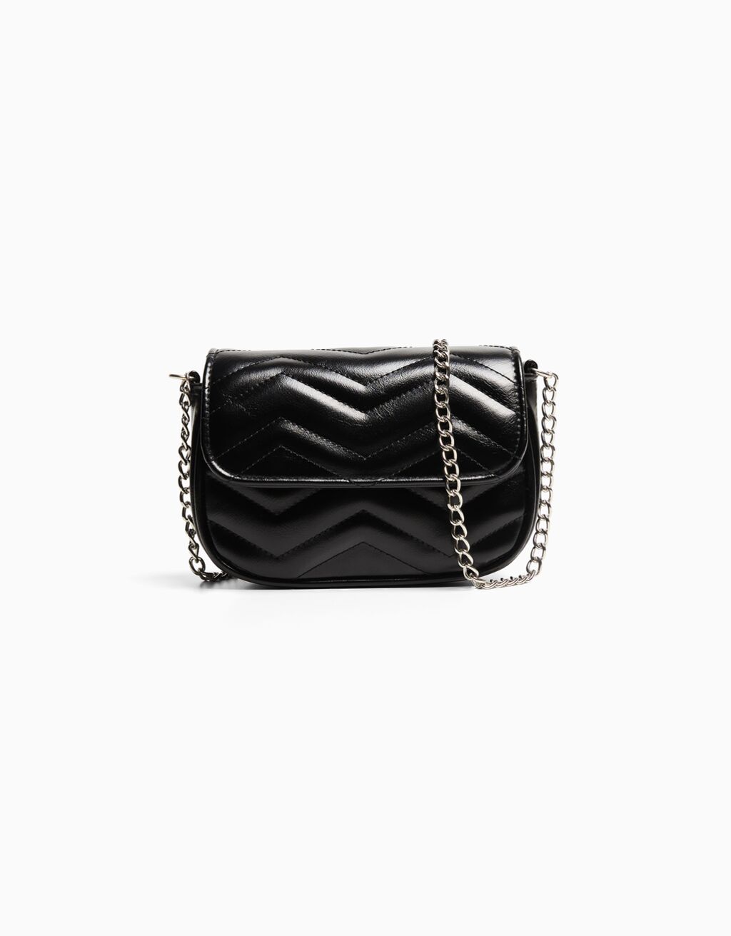 Quilted leather effect crossbody bag-Black-0