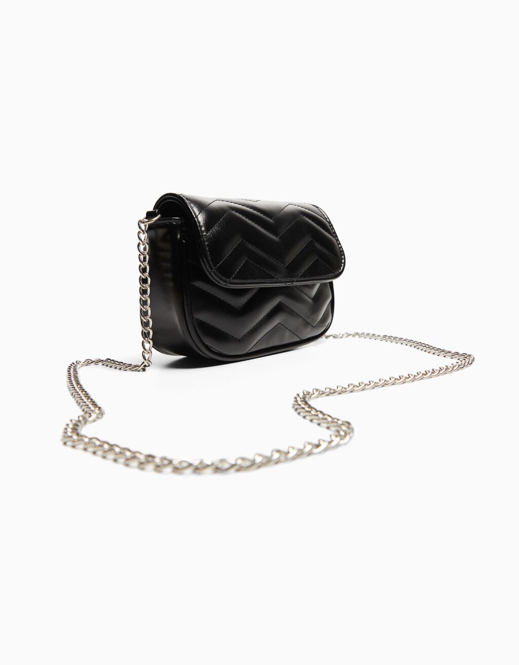 Quilted leather effect crossbody bag-Black-4