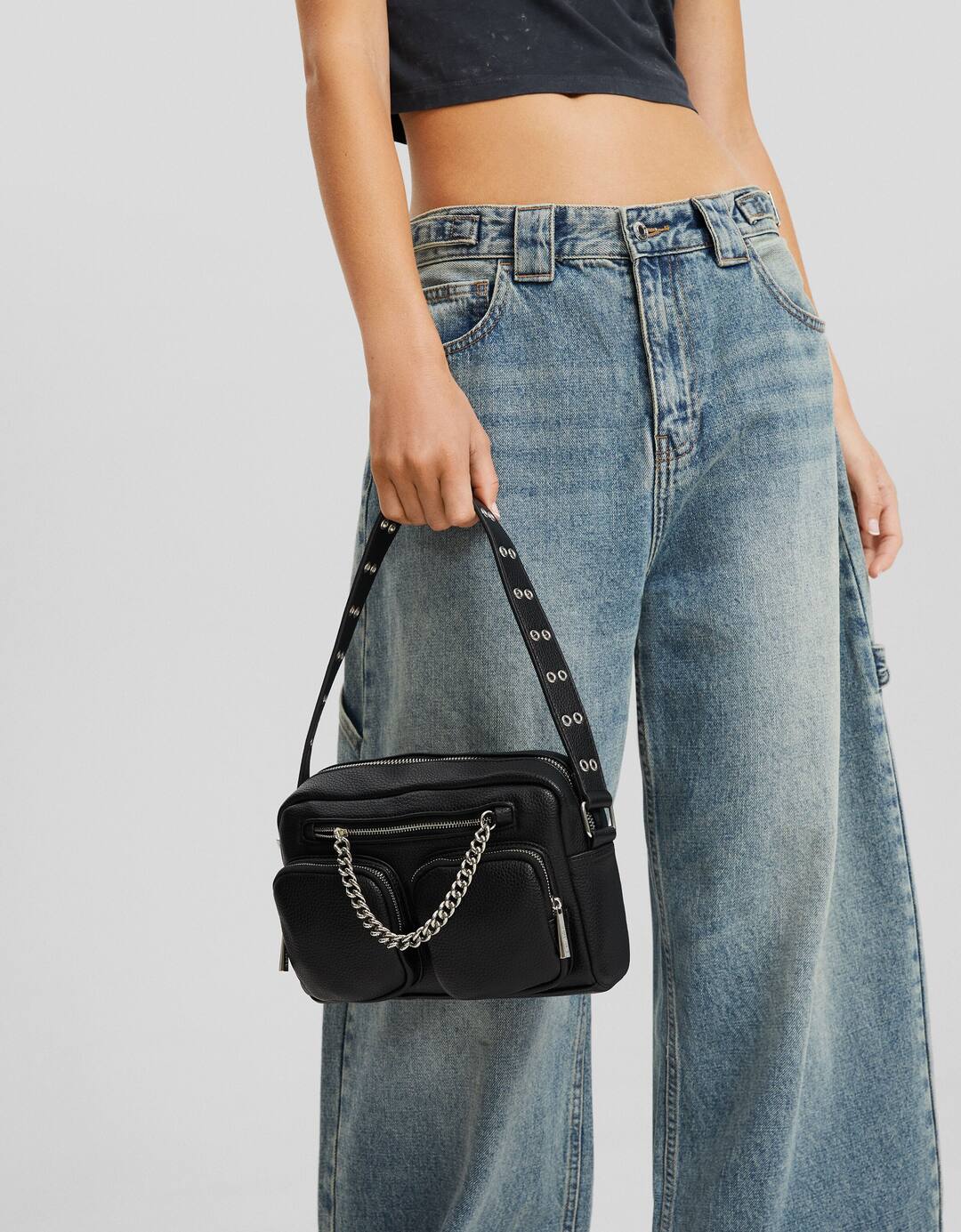 Multi-way crossbody bag with chain and pockets