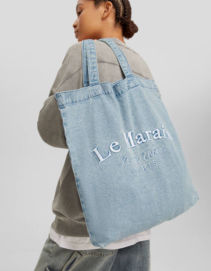 Tote bag with slogan-Blue-1