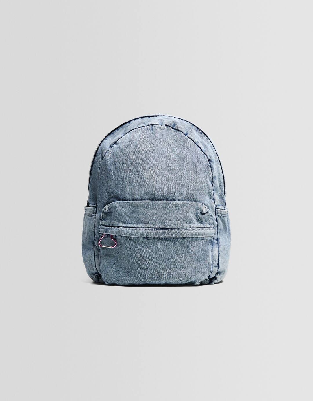 Denim backpack with heart charm