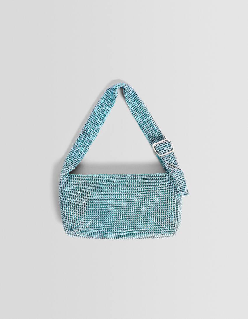 Shoulder bag with crystal details-Turquoise-4