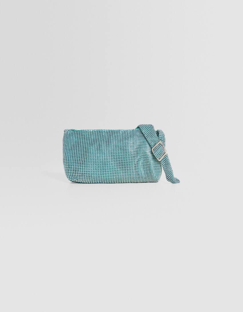 Shoulder bag with crystal details-Turquoise-0