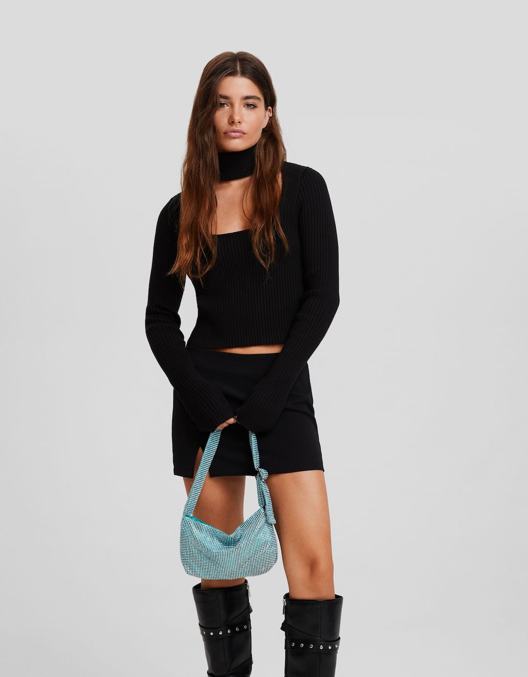 Shoulder bag with crystal details