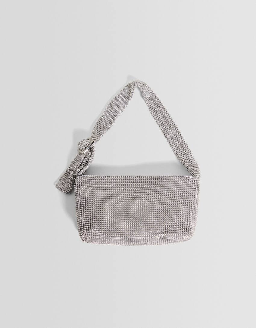 Shoulder bag with crystal details-Silver-4