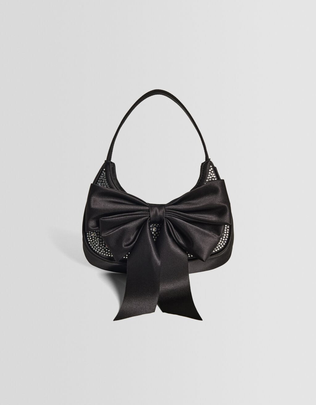Shoulder bag with rhinestones bow-Black-0