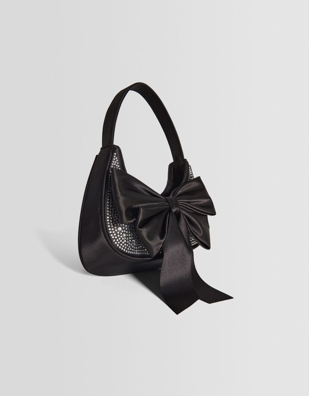 Shoulder bag with rhinestones bow-Black-4