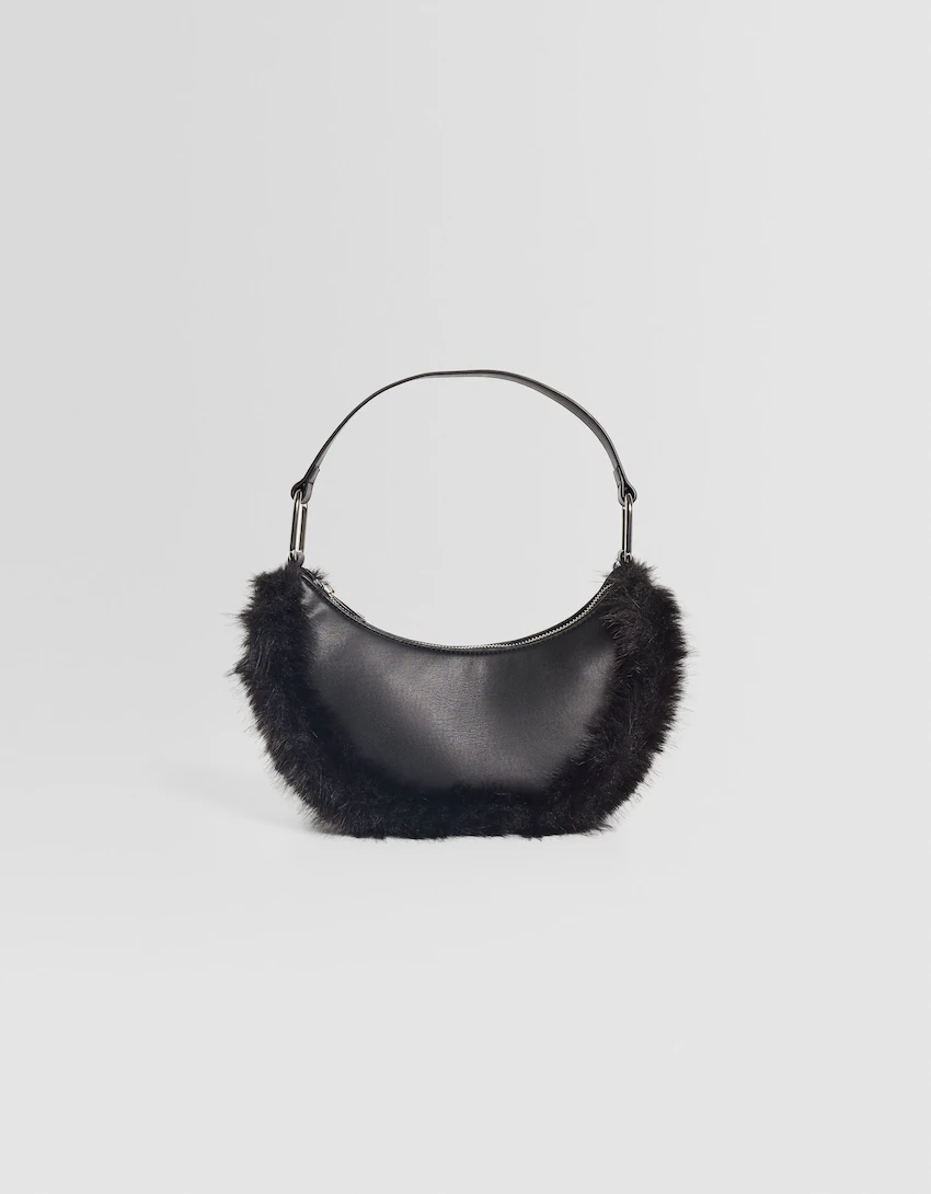 Scoop Women's Faux Fur Clutch with Chain Handle, Black 
