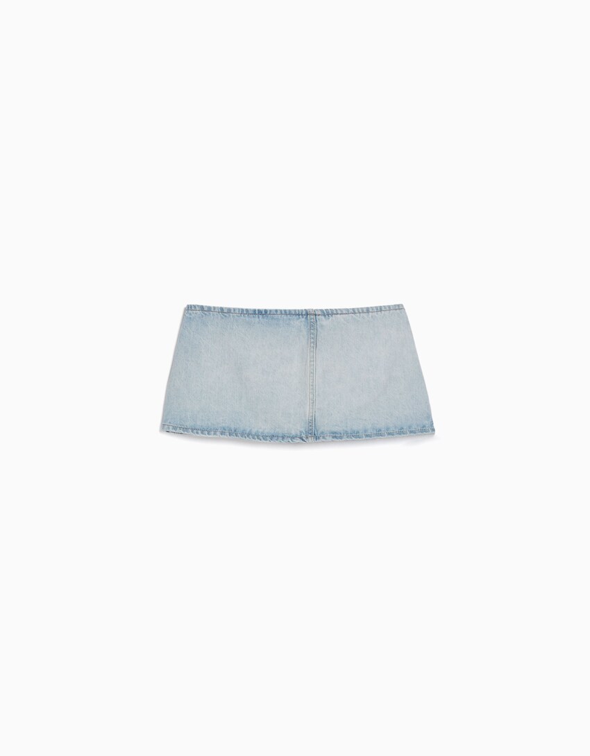Jeansowa spódnica ze sprzączkami-Wyblakły niebieski-4