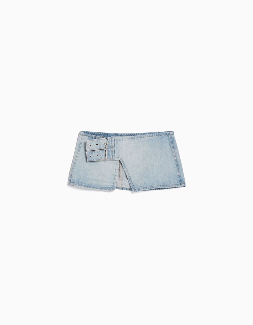 Jeansowa spódnica ze sprzączkami-Wyblakły niebieski-3