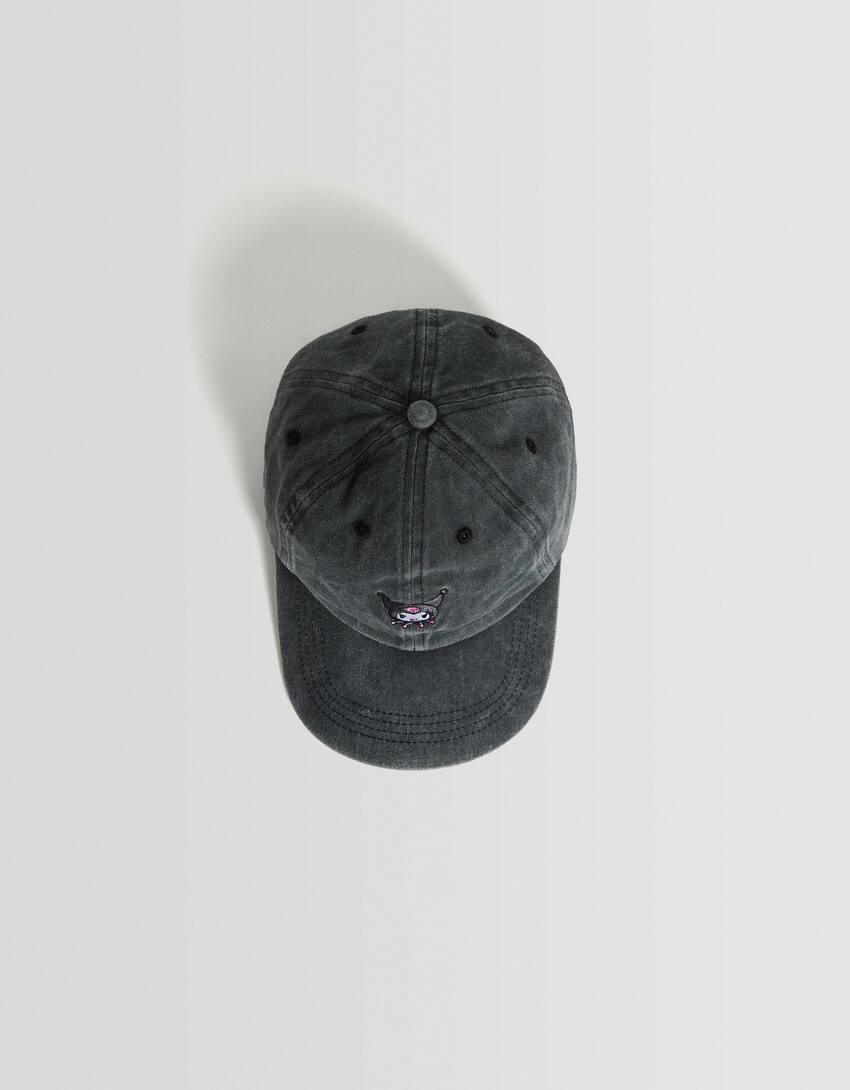 Faded-effect denim Kuromi cap-Black-4