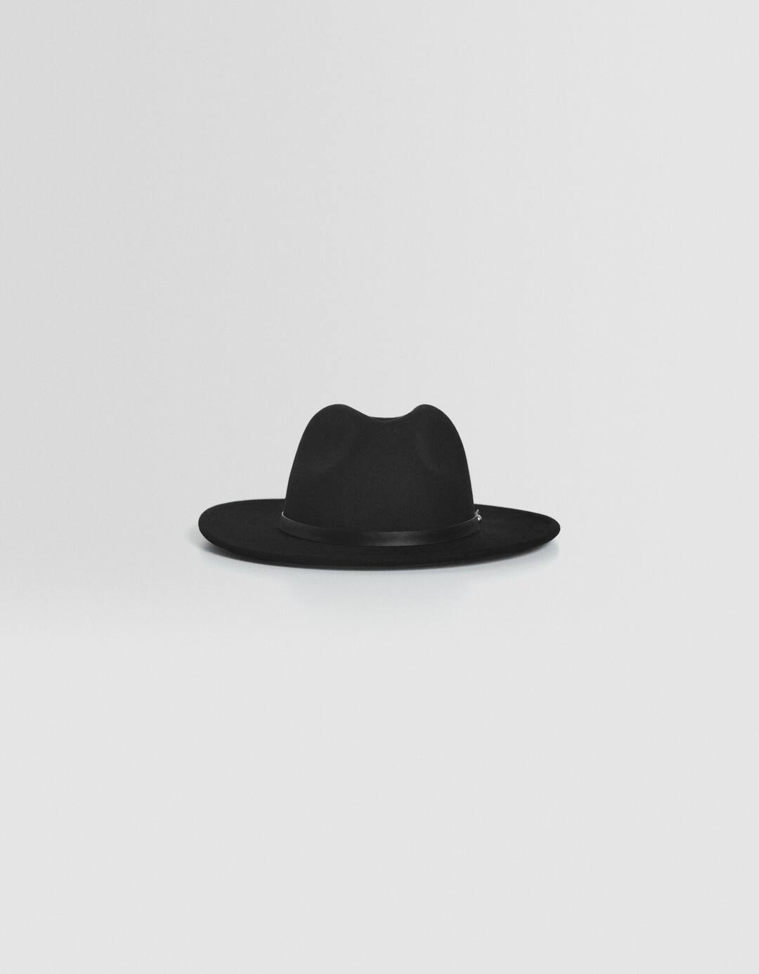 Fedora hat with leather effect and metal detail