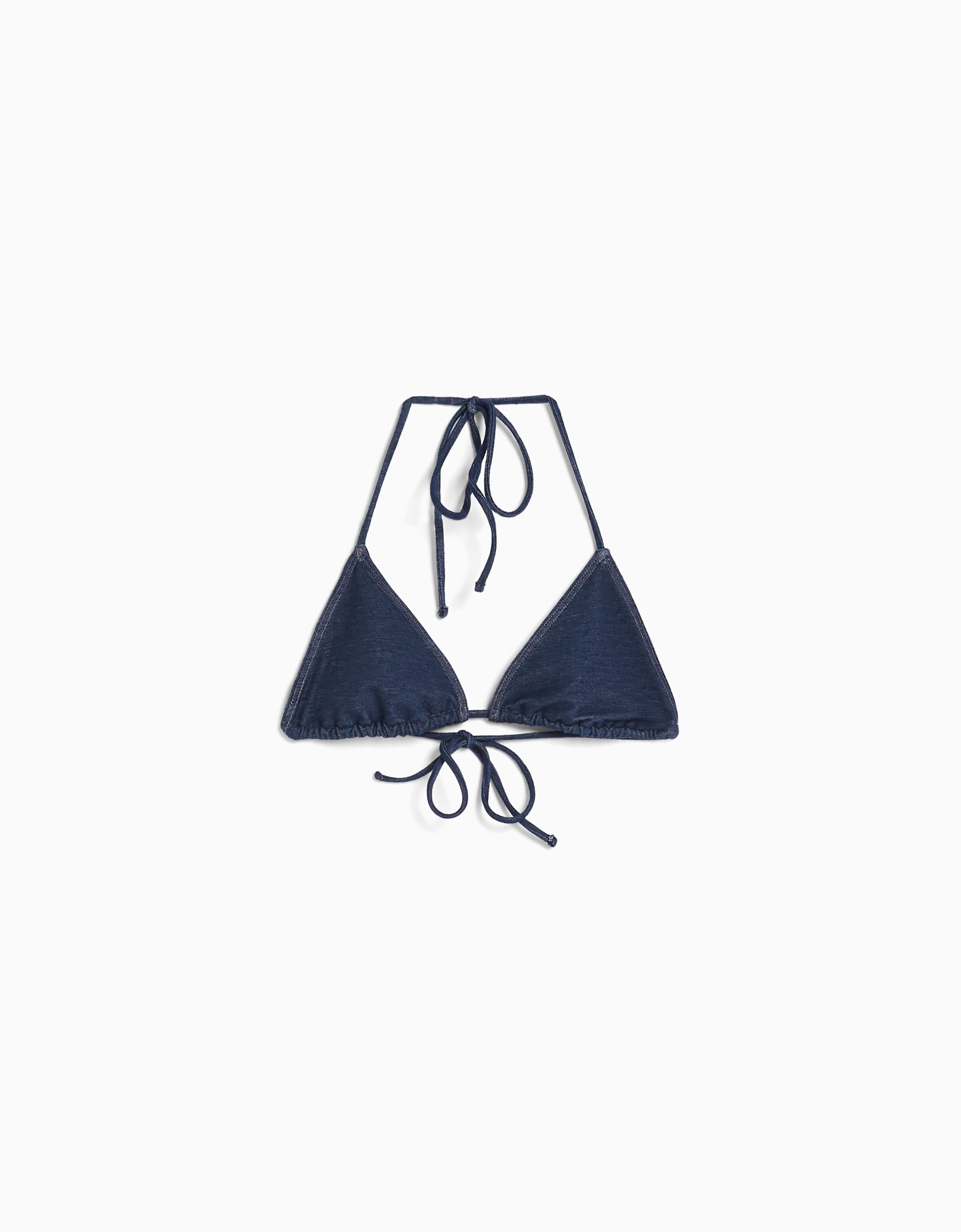 Haut de bikini triangle effet denim