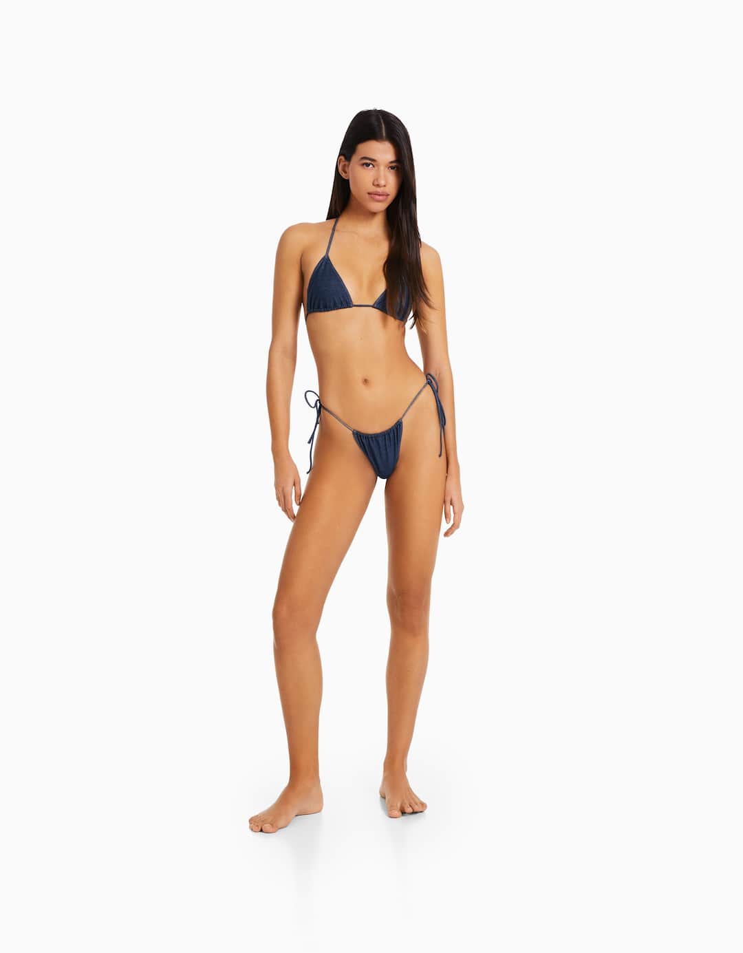 Denim effect bikini bottoms
