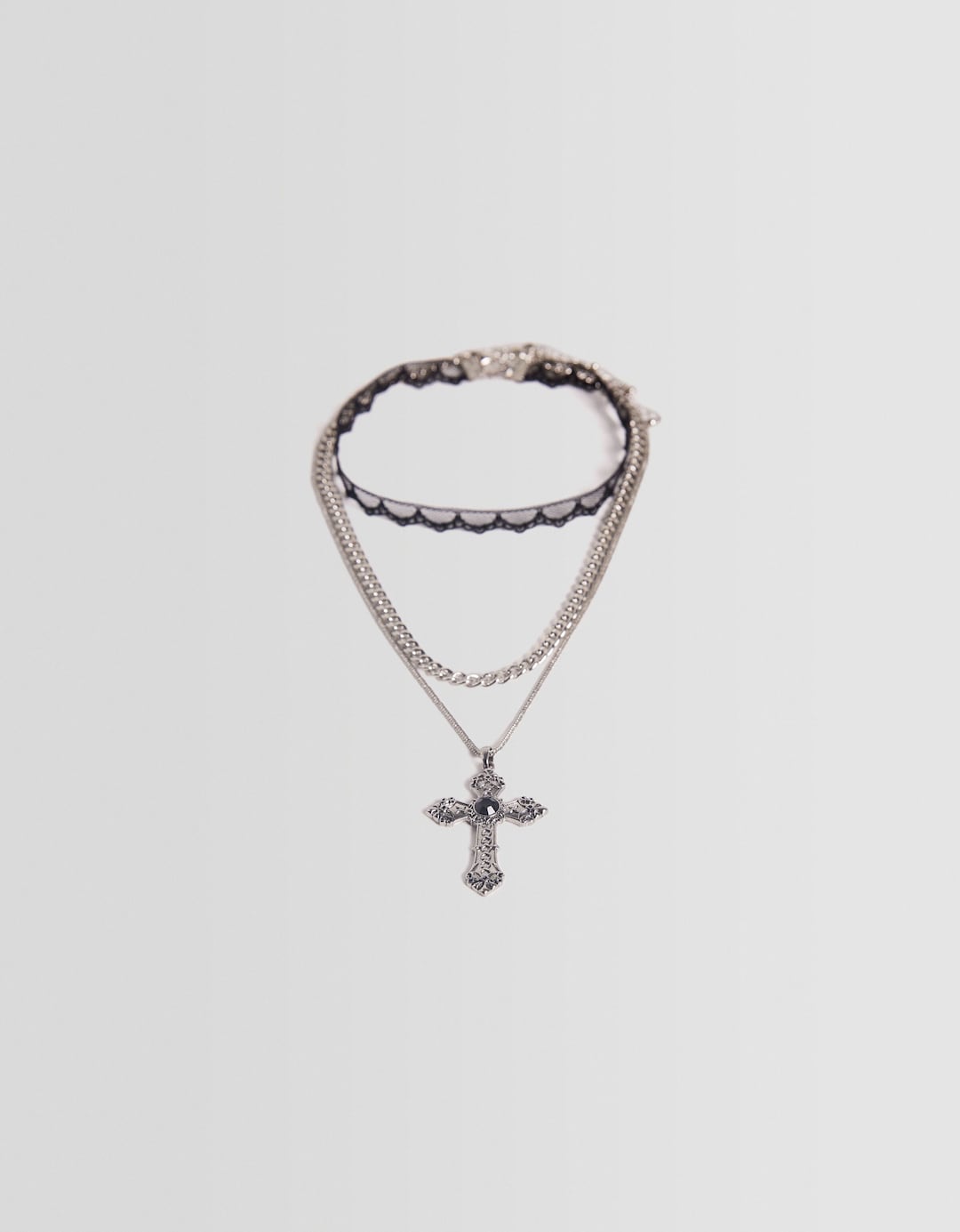 Set of 3 schakelkettingen met strass en kruis