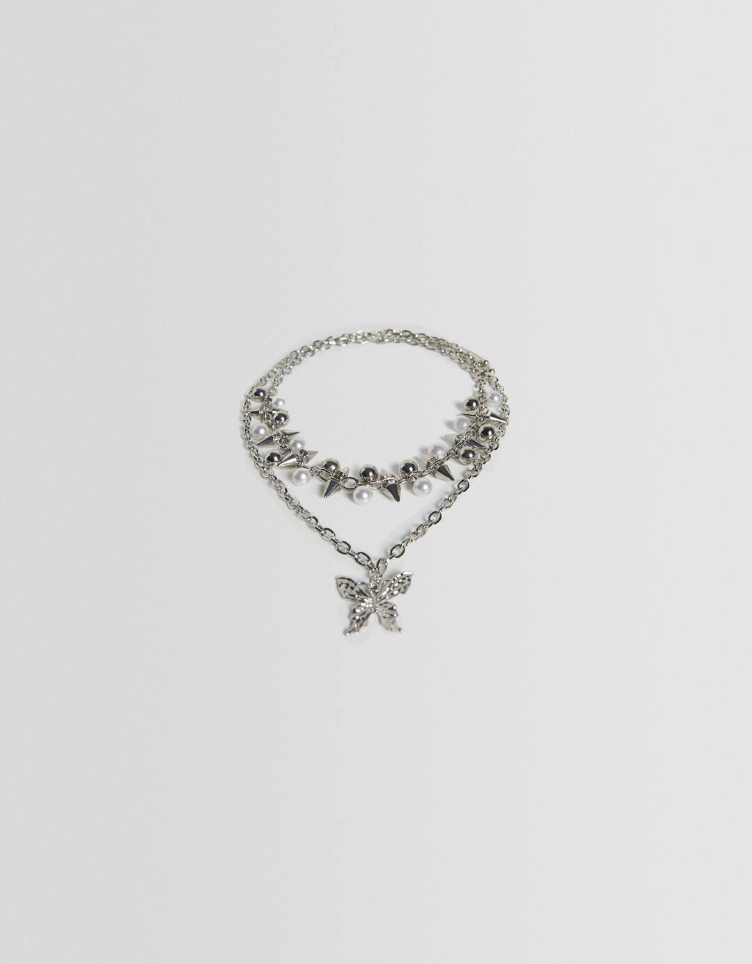Набор из 2 ожерелий с бусинами и подвеской «Бабочка»