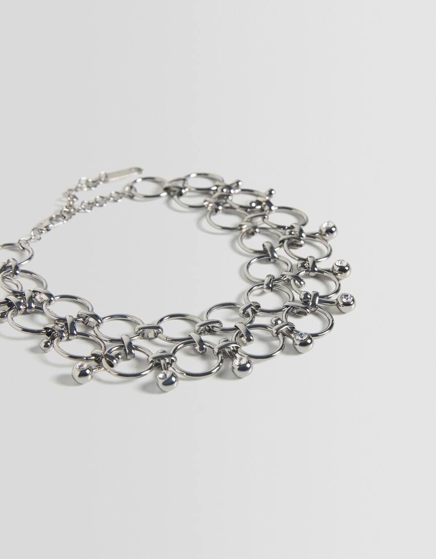 Generation Bershka necklace with rhinestones-Silver-3