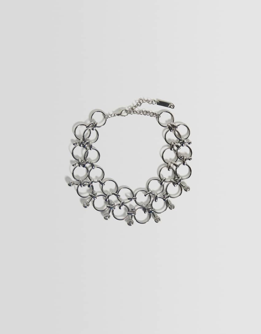 Generation Bershka necklace with rhinestones-Silver-0