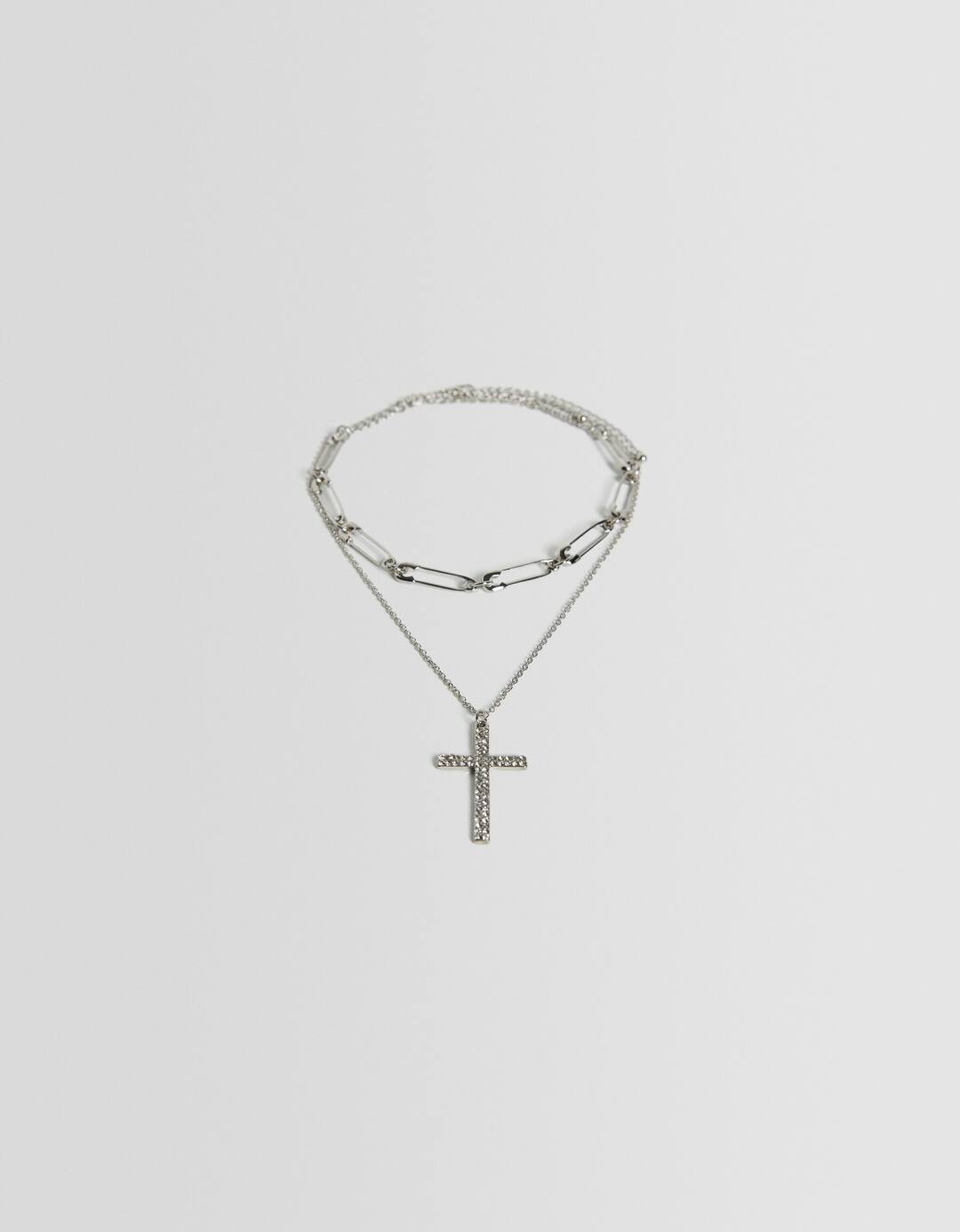Set of 2 chain rhinestone cross necklaces