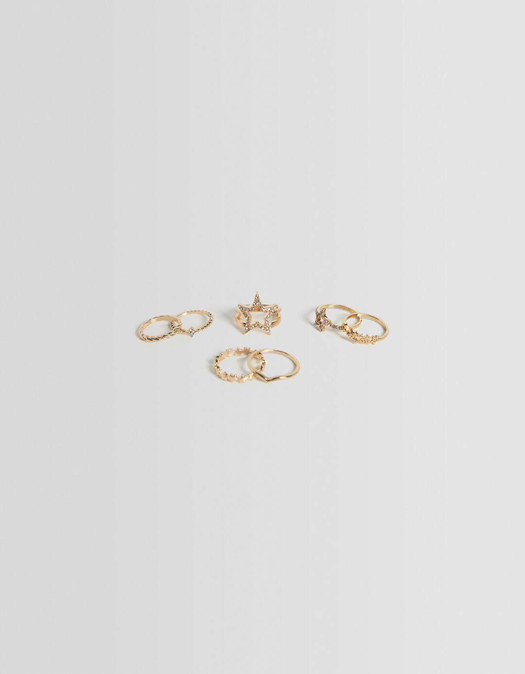 Set of 7 rhinestone star rings