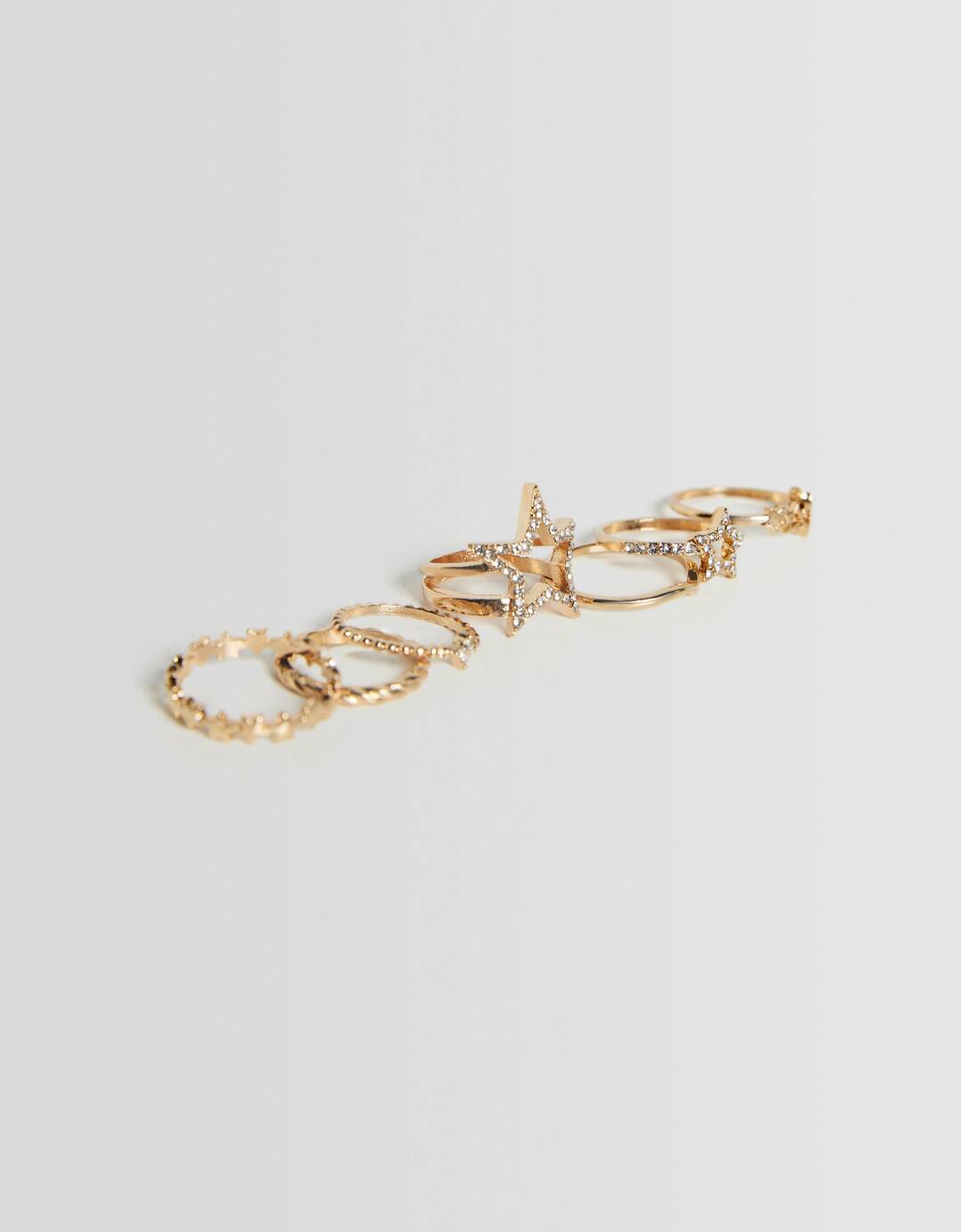 Set of 7 rhinestone star rings