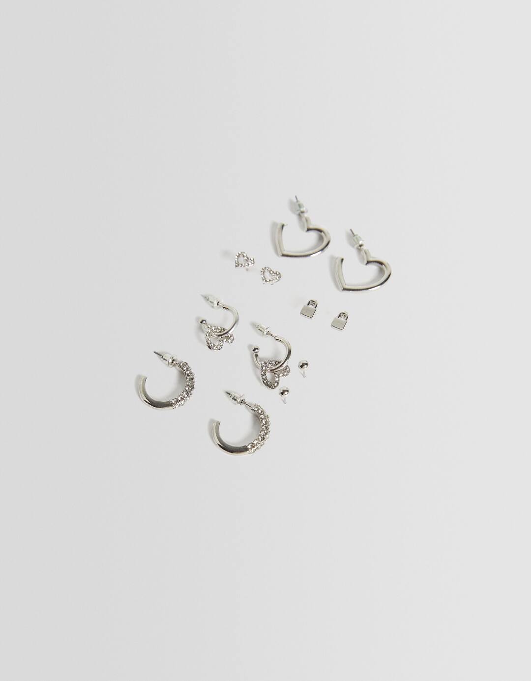 Set of 6 rhinestone heart earrings