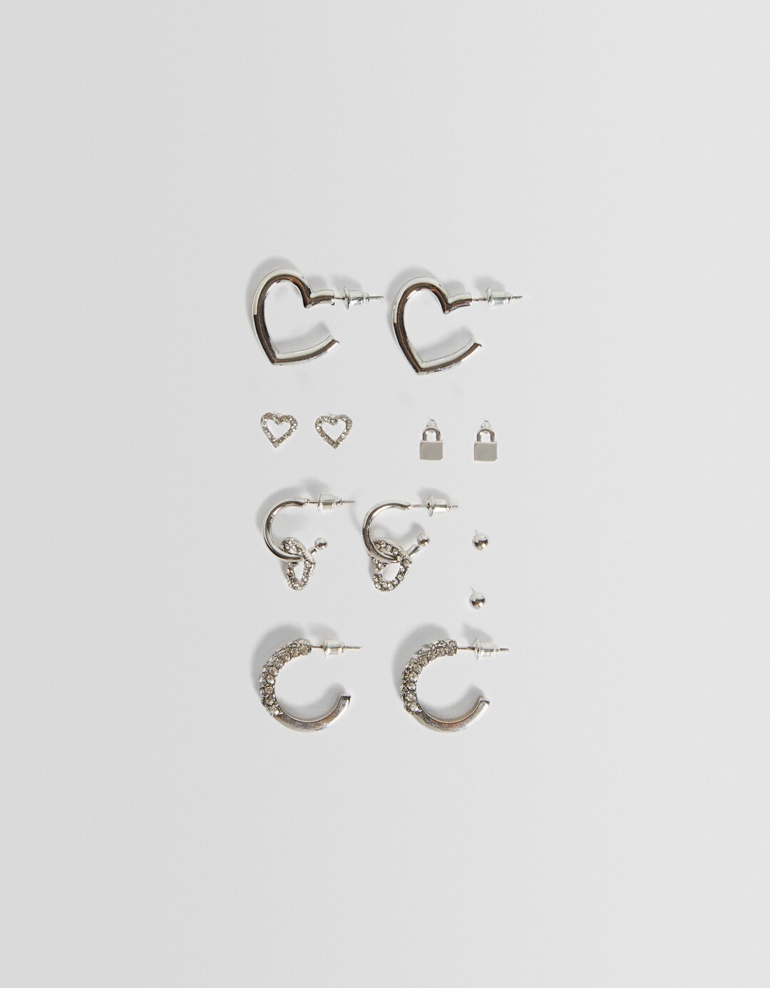 סט של 6 זוגות עגילי לב עם קישוט דמוי יהלומים