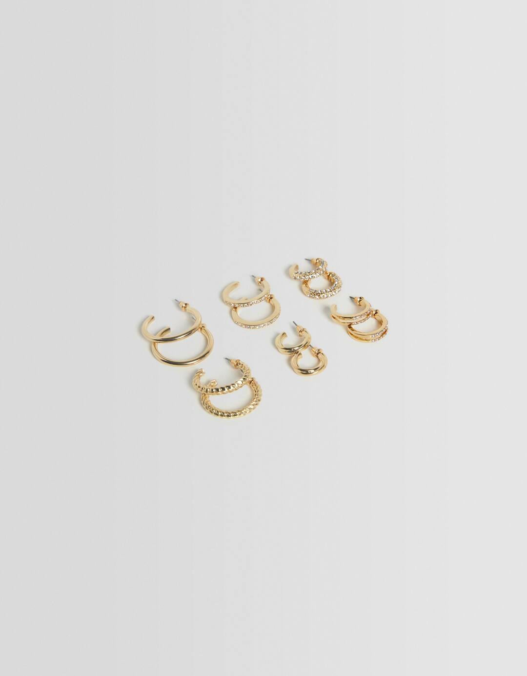 Set of 6 pairs of rhinestone texture earrings