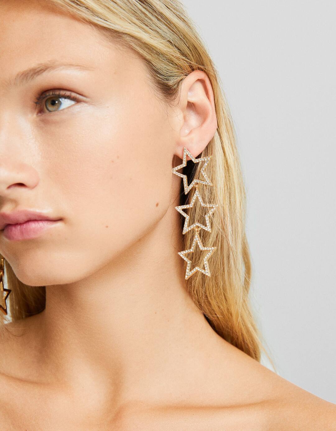 Rhinestone star cascade earrings