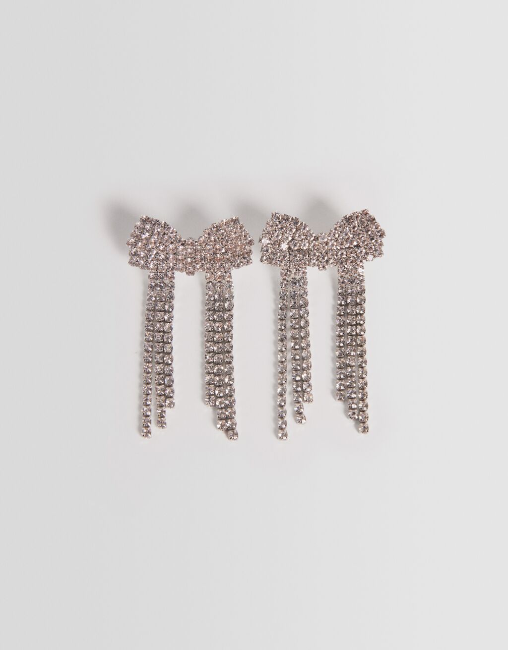 Rhinestone bow earrings-Silver-4