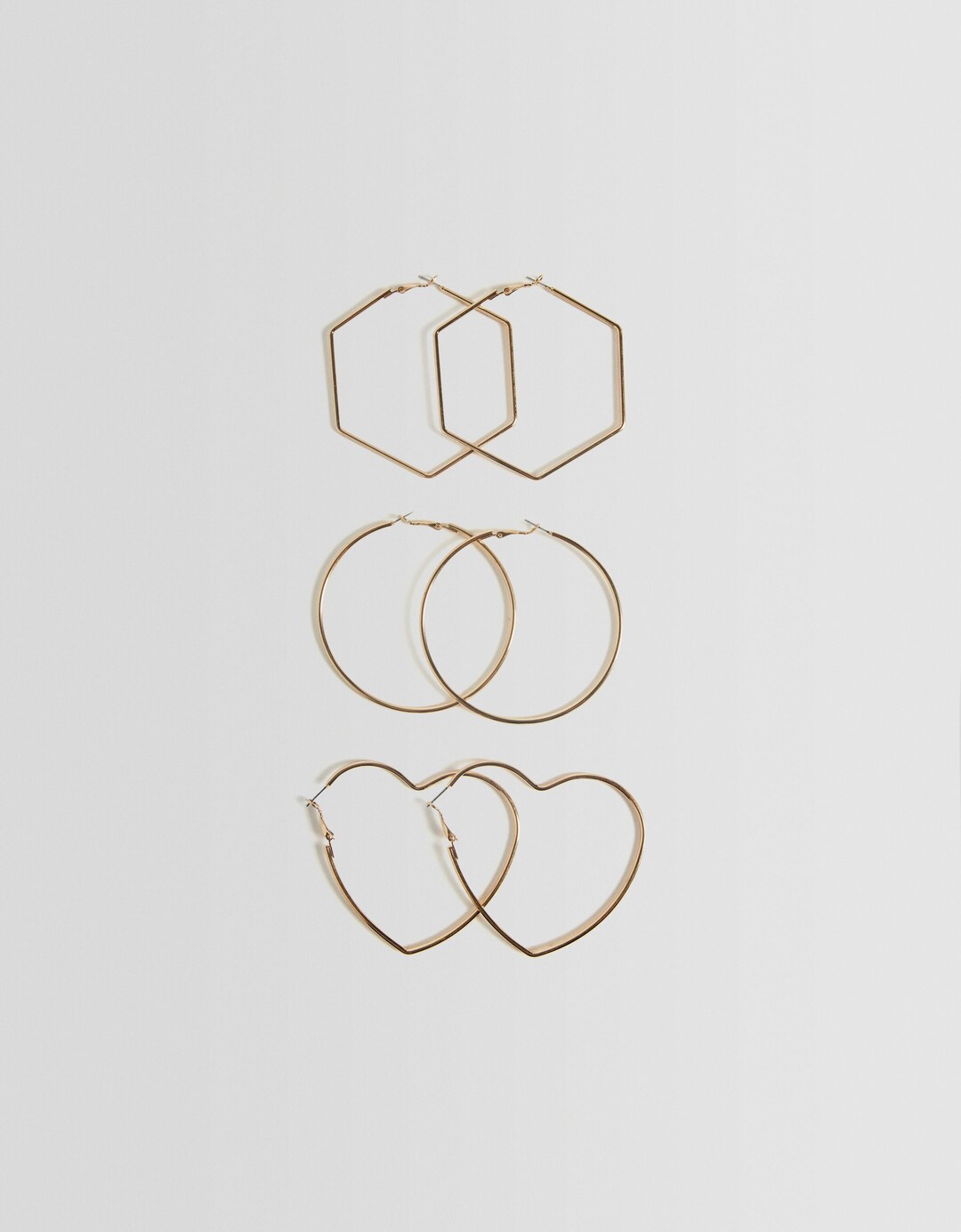 Set van 3 paar oorbellen met geometrische ringen en harten