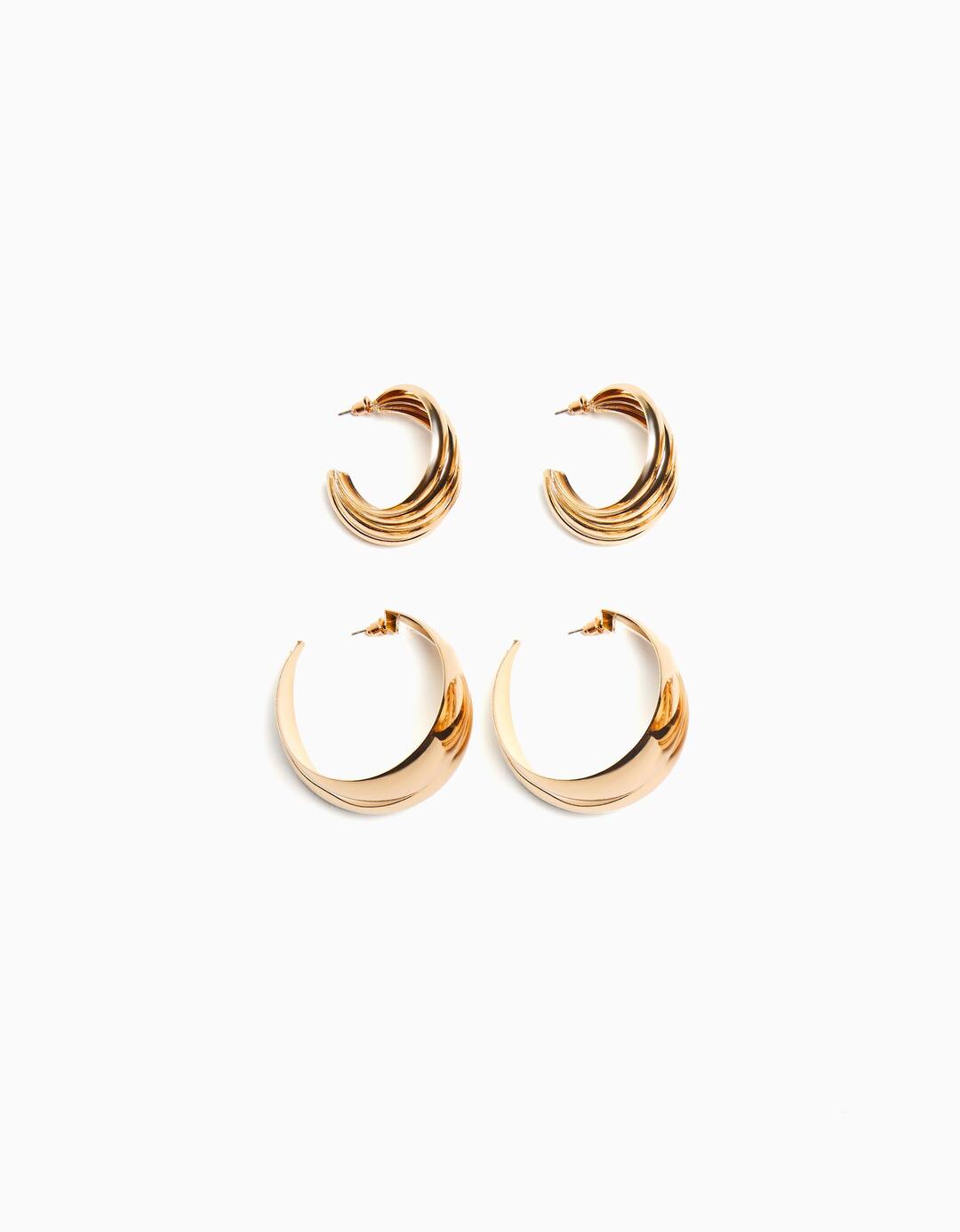 Set of 2 pairs of thick hoop earrings