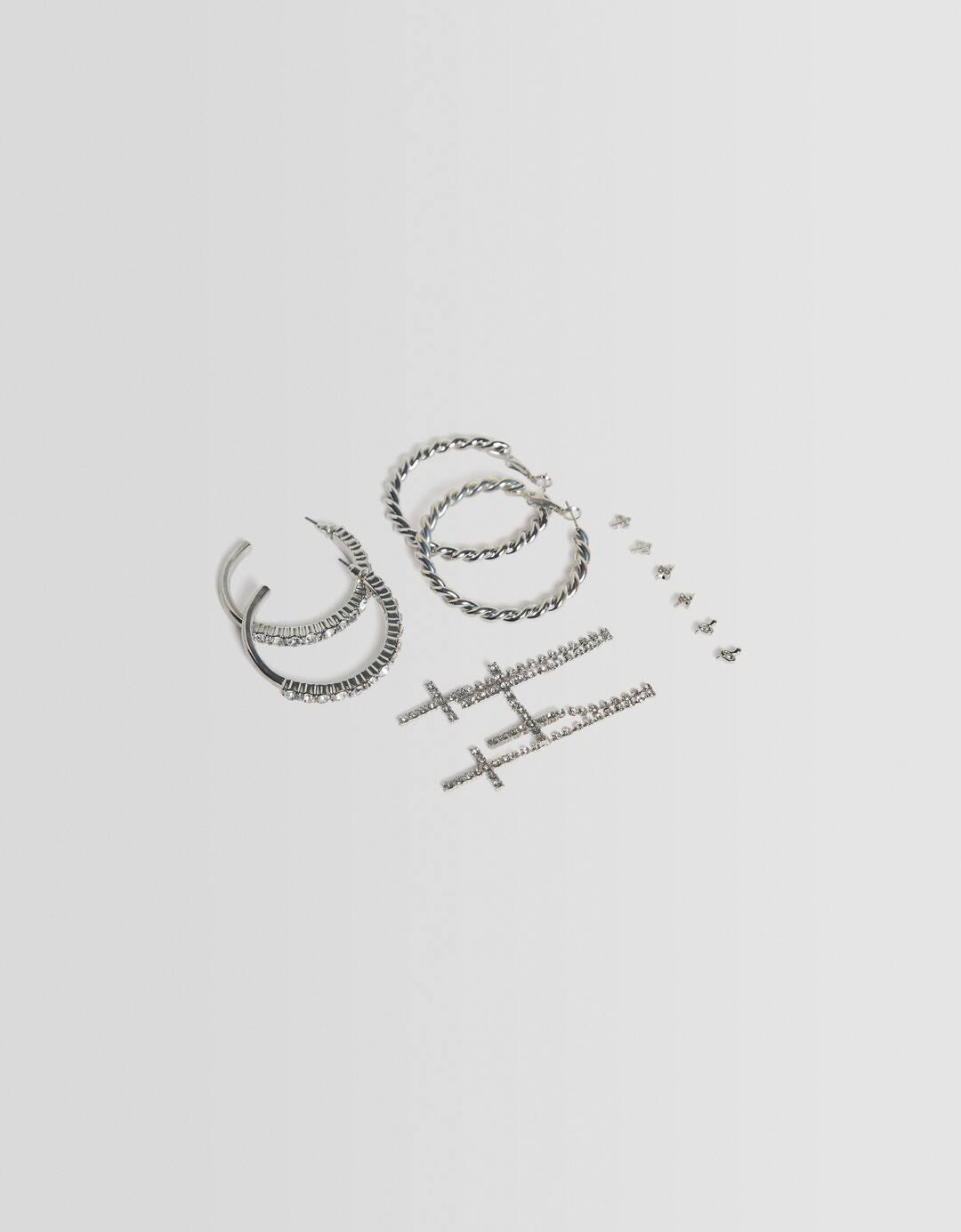 Set of 6 pairs of rhinestone cross earrings