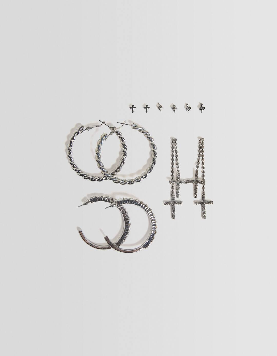 Set of 6 pairs of rhinestone cross earrings