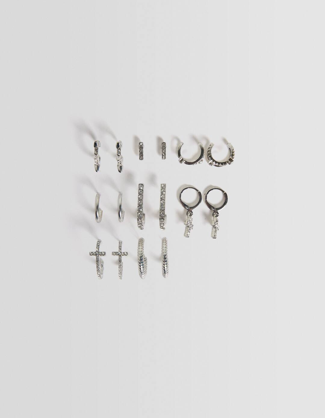 Set of 8 pairs of rhinestone cross earrings