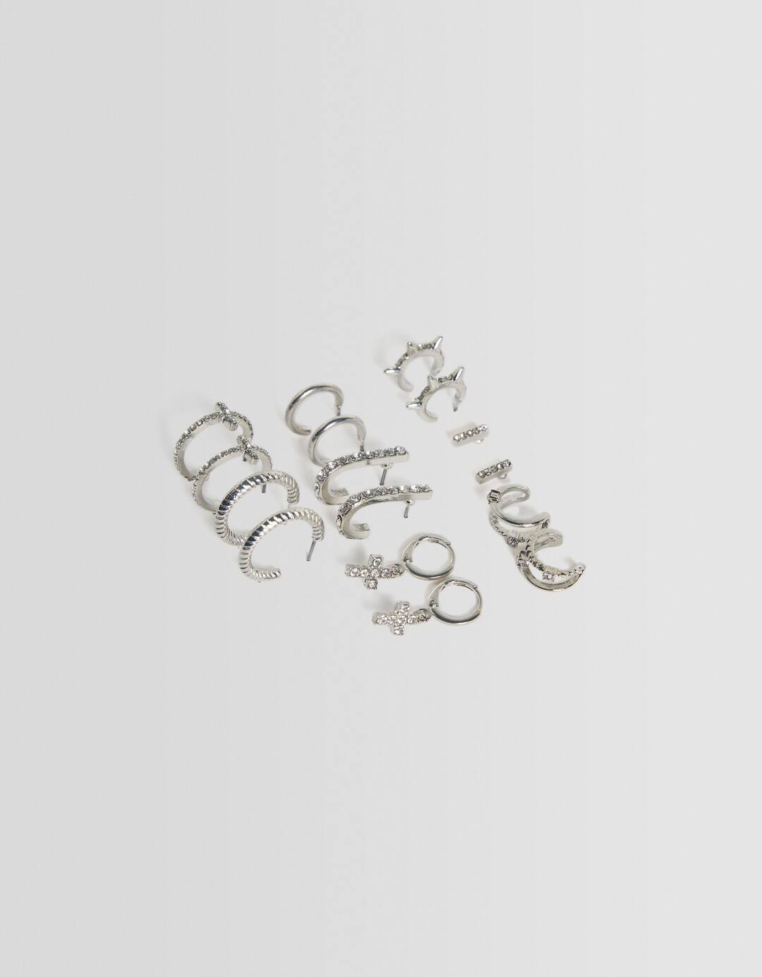 Set of 8 pairs of rhinestone cross earrings