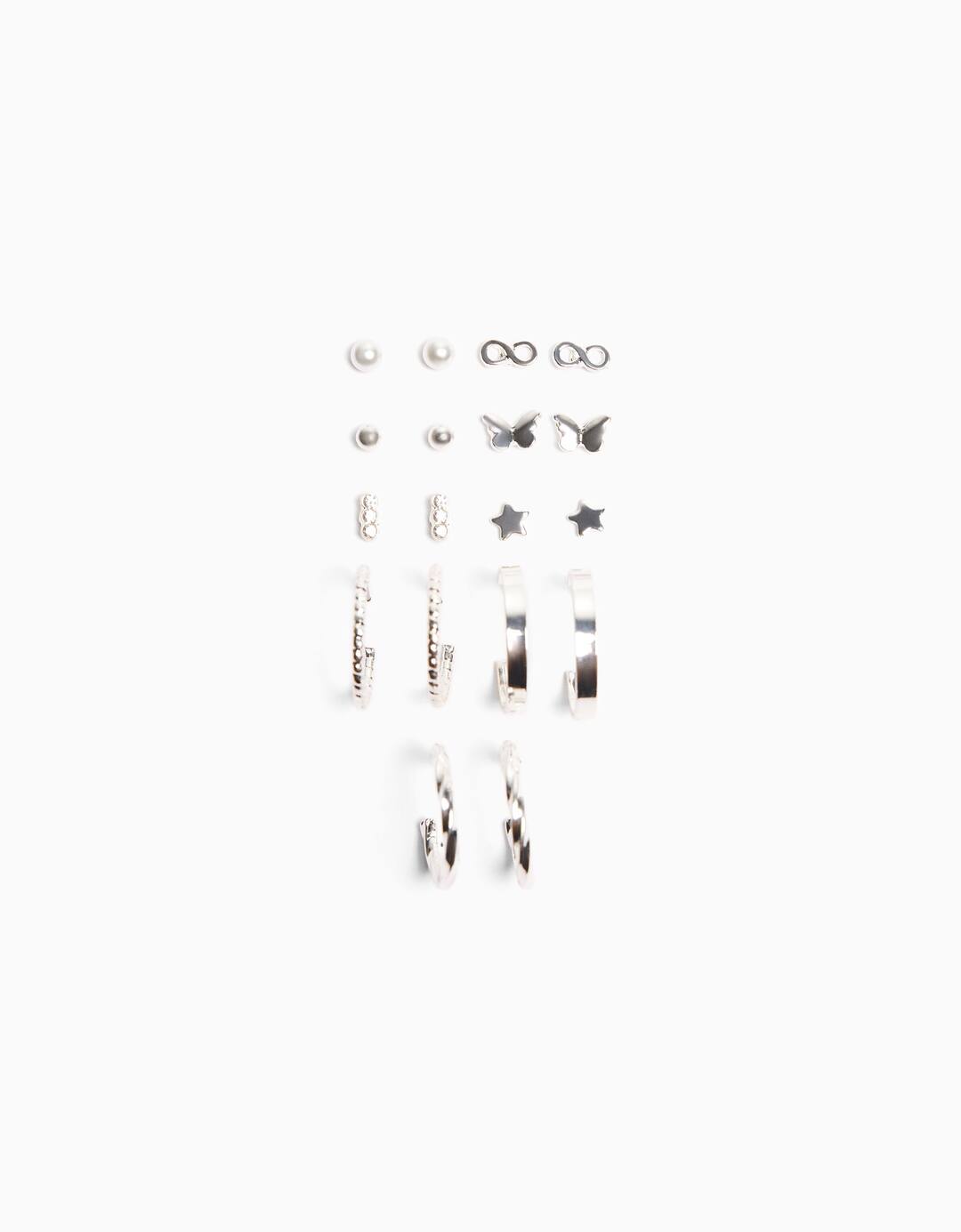 Set of 9 thin hoop earrings