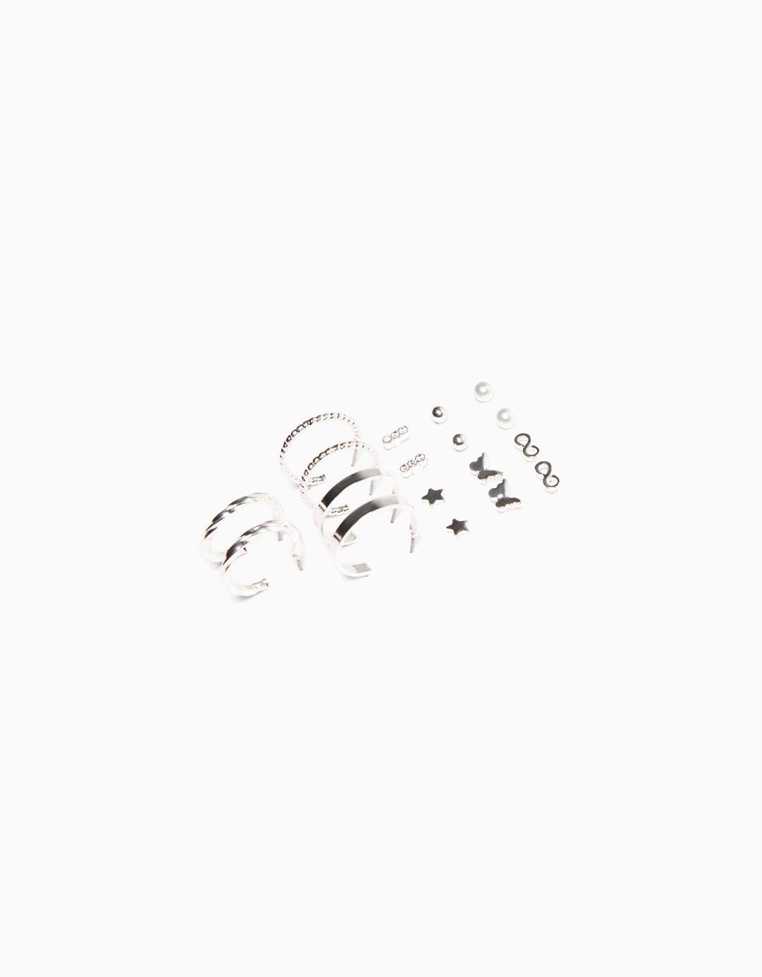 Set of 9 thin hoop earrings